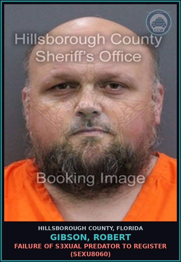 Booking mugshot of GIBSON, ROBERT in Hillsborough County