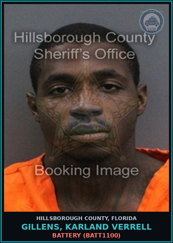 Booking mugshot of GILLENS, KARLAND VERRELL in Hillsborough County
