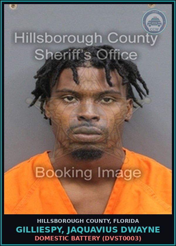 Booking mugshot of GILLIESPY, JAQUAVIUS DWAYNE in Hillsborough County