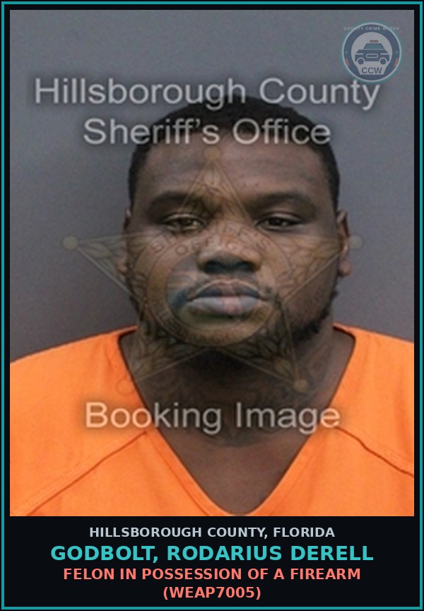 Booking mugshot of GODBOLT, RODARIUS DERELL in Hillsborough County