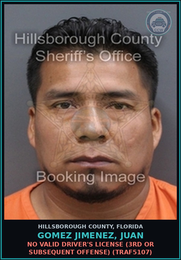 Booking mugshot of GOMEZ JIMENEZ, JUAN in Hillsborough County
