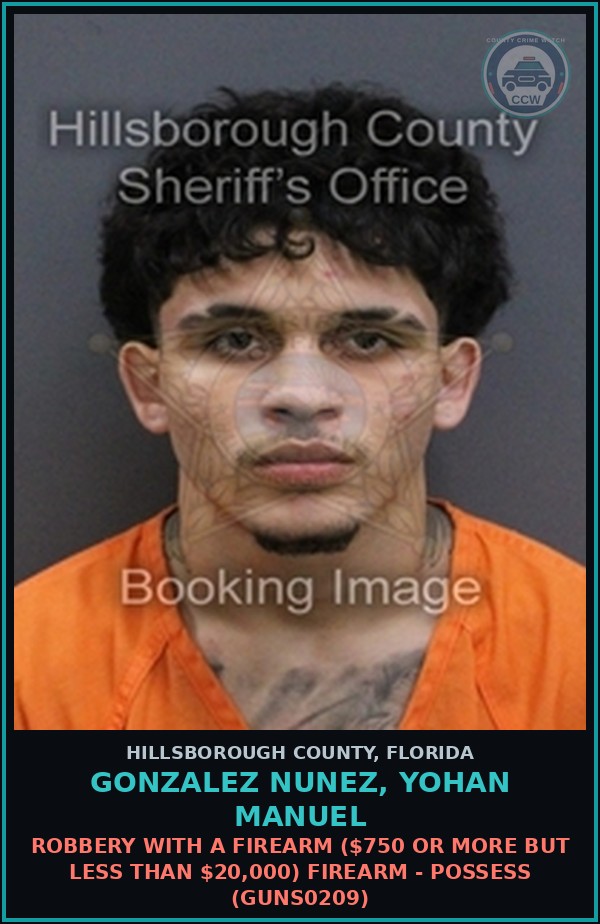 Booking mugshot of GONZALEZ NUNEZ, YOHAN MANUEL in Hillsborough County