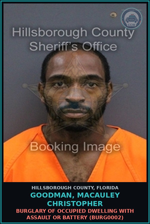 Booking mugshot of GOODMAN, MACAULEY CHRISTOPHER in Hillsborough County