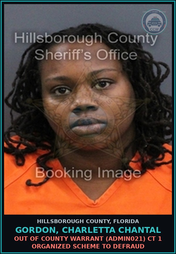 Booking mugshot of GORDON, CHARLETTA CHANTAL in Hillsborough County
