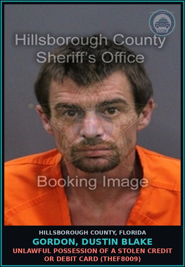 Booking mugshot of GORDON, DUSTIN BLAKE in Hillsborough County