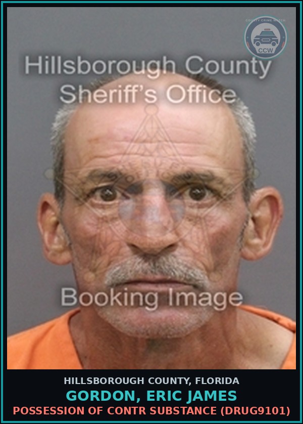 Booking mugshot of GORDON, ERIC JAMES in Hillsborough County