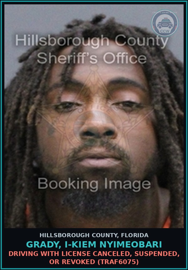 Booking mugshot of GRADY, I-KIEM NYIMEOBARI in Hillsborough County