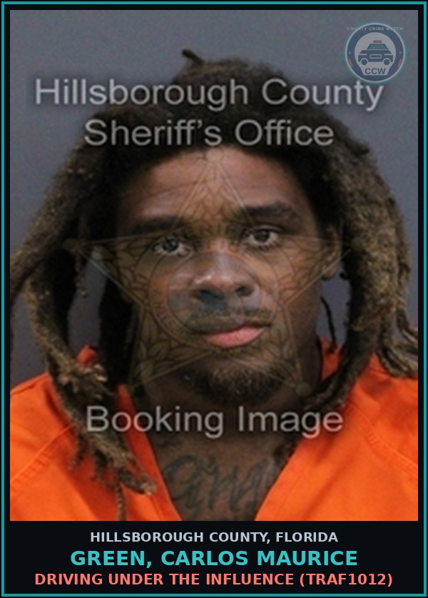 Booking mugshot of GREEN, CARLOS MAURICE in Hillsborough County