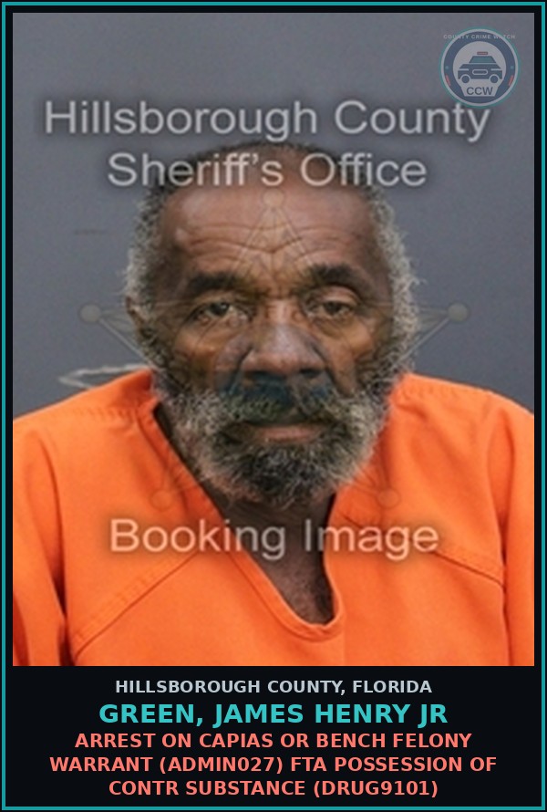 Booking mugshot of GREEN, JAMES HENRY JR in Hillsborough County