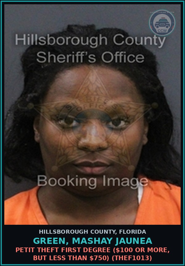 Booking mugshot of GREEN, MASHAY JAUNEA in Hillsborough County