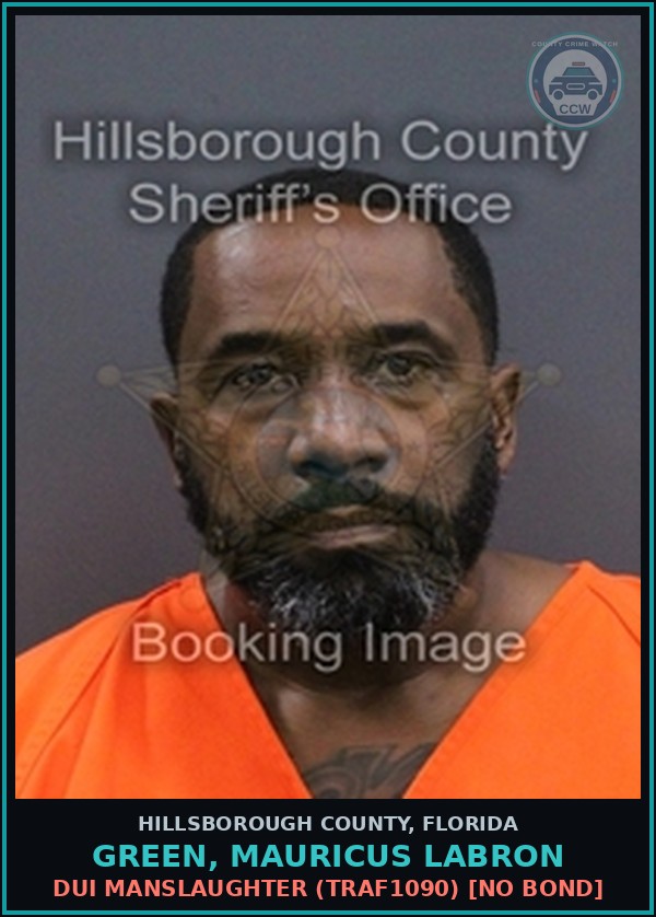 Booking mugshot of GREEN, MAURICUS LABRON in Hillsborough County