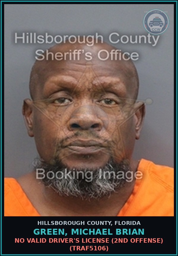 Booking mugshot of GREEN, MICHAEL BRIAN in Hillsborough County