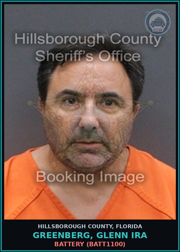 Booking mugshot of GREENBERG, GLENN IRA in Hillsborough County