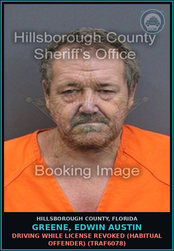 Booking mugshot of GREENE, EDWIN AUSTIN in Hillsborough County