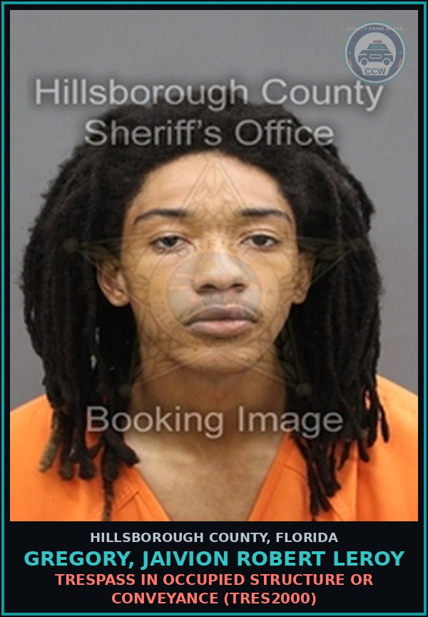 Booking mugshot of GREGORY, JAIVION ROBERT LEROY in Hillsborough County