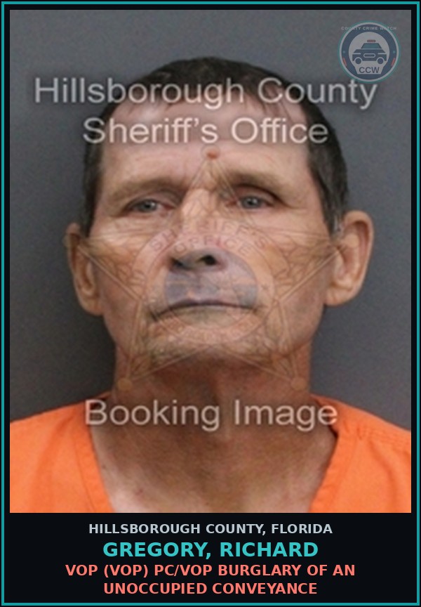 Booking mugshot of GREGORY, RICHARD in Hillsborough County