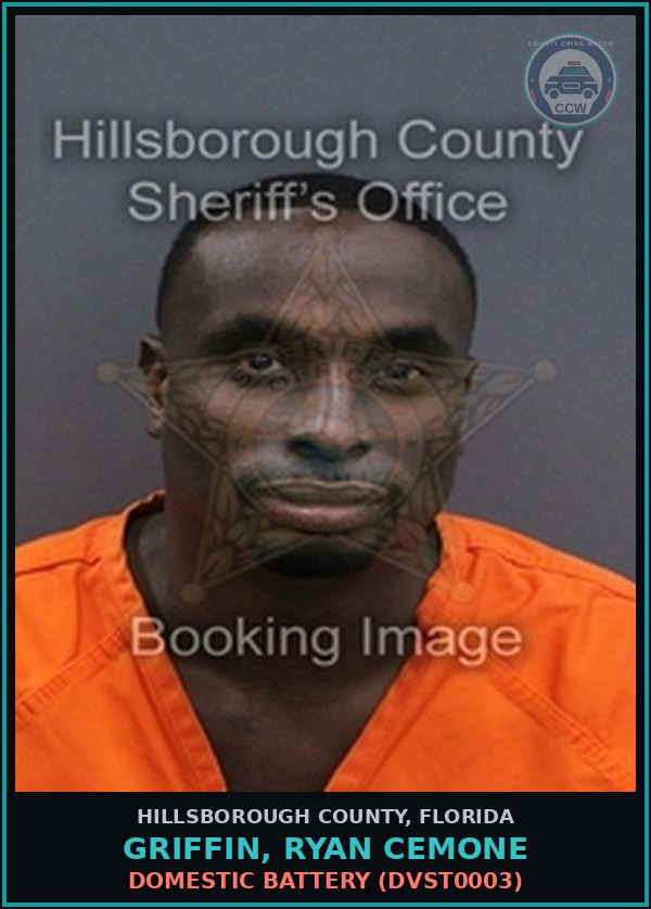 Booking mugshot of GRIFFIN, RYAN CEMONE in Hillsborough County