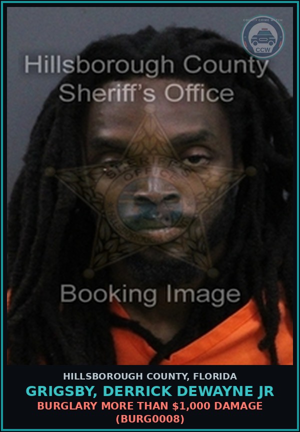 Booking mugshot of GRIGSBY, DERRICK DEWAYNE JR in Hillsborough County