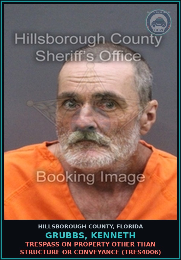 Booking mugshot of GRUBBS, KENNETH in Hillsborough County
