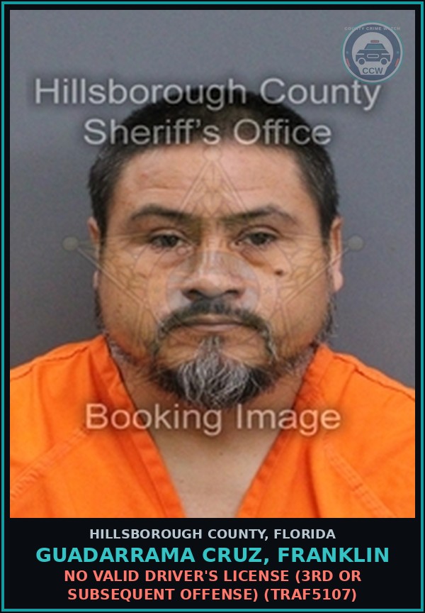 Booking mugshot of GUADARRAMA CRUZ, FRANKLIN in Hillsborough County