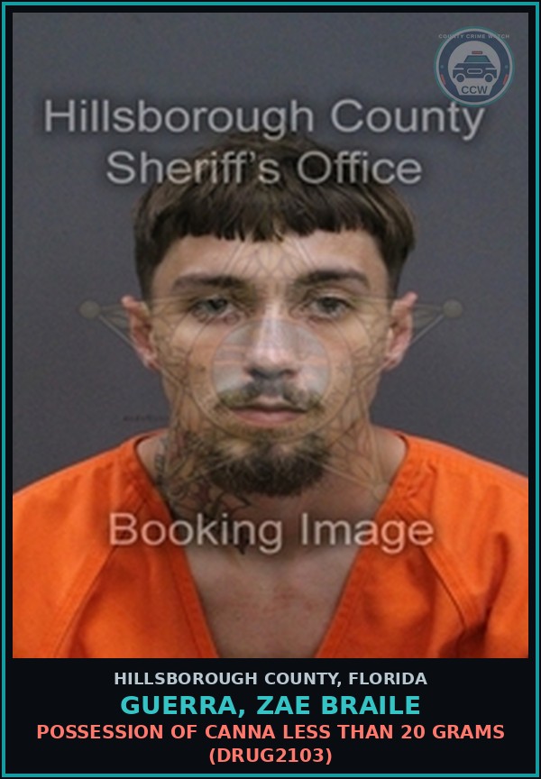 Booking mugshot of GUERRA, ZAE BRAILE in Hillsborough County