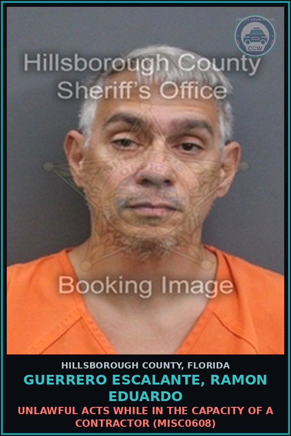 Booking mugshot of GUERRERO ESCALANTE, RAMON EDUARDO in Hillsborough County