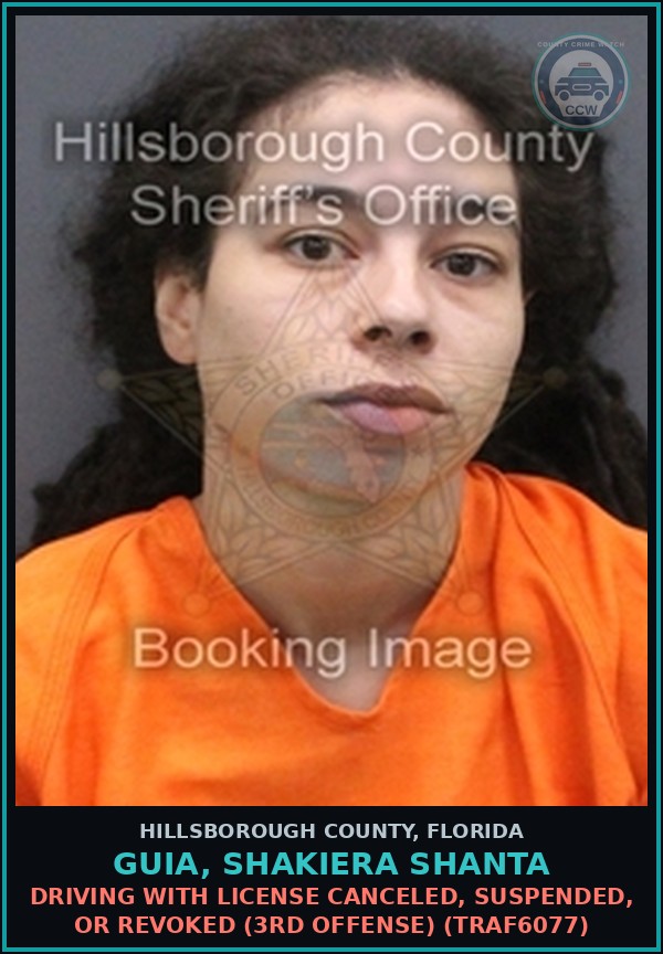 Booking mugshot of GUIA, SHAKIERA SHANTA in Hillsborough County
