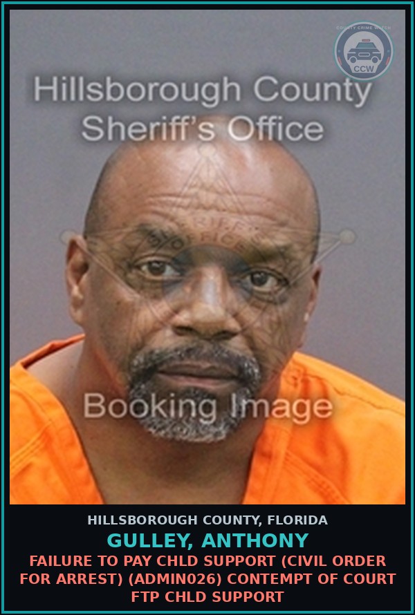 Booking mugshot of GULLEY, ANTHONY in Hillsborough County