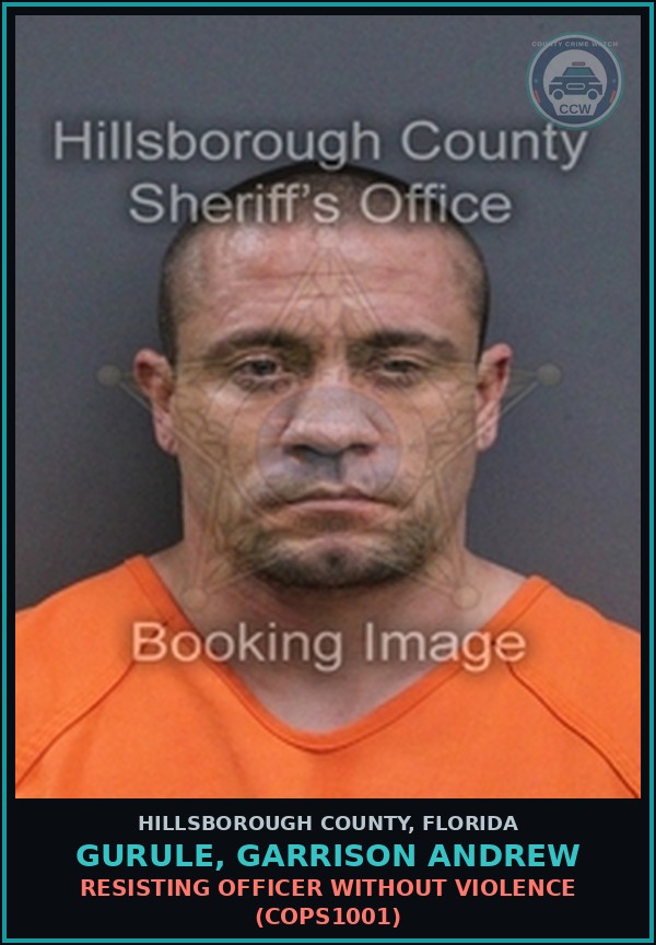 Booking mugshot of GURULE, GARRISON ANDREW in Hillsborough County