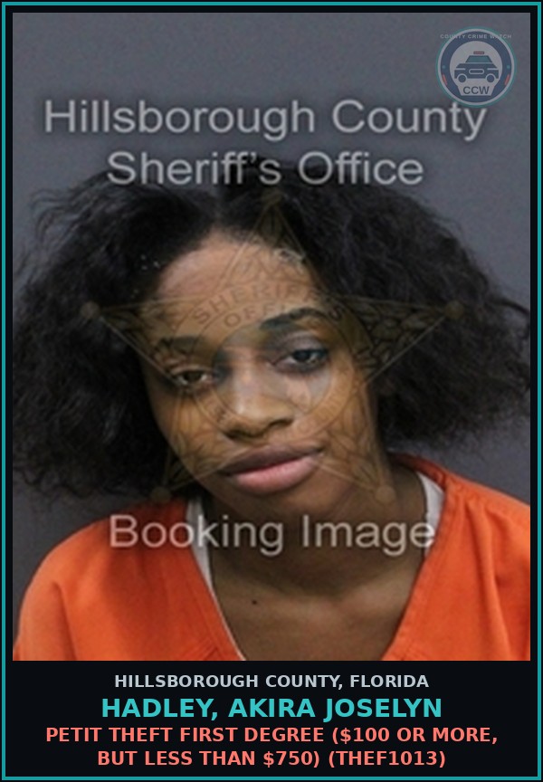 Booking mugshot of HADLEY, AKIRA JOSELYN in Hillsborough County