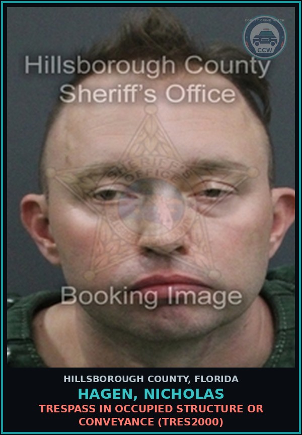 Booking mugshot of HAGEN, NICHOLAS in Hillsborough County