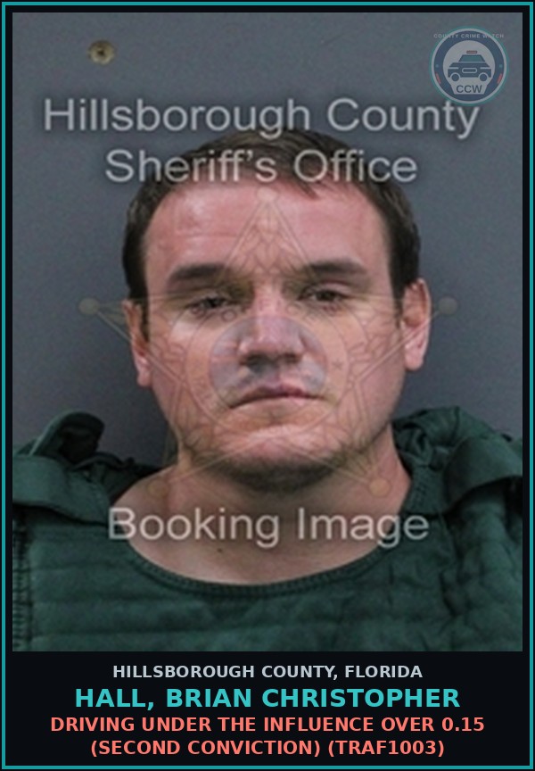 Booking mugshot of HALL, BRIAN CHRISTOPHER in Hillsborough County