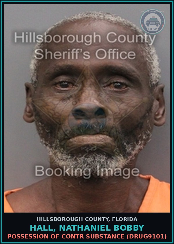 Booking mugshot of HALL, NATHANIEL BOBBY in Hillsborough County