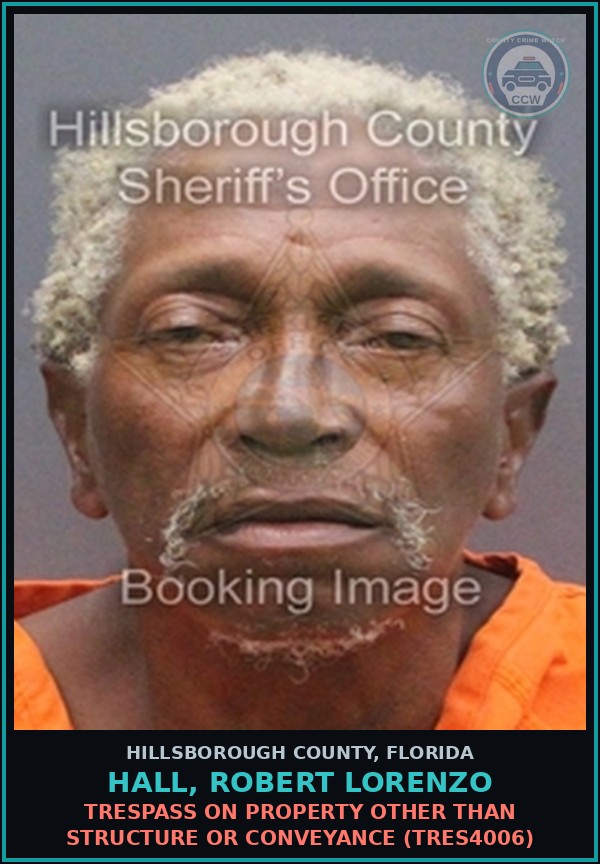 Booking mugshot of HALL, ROBERT LORENZO in Hillsborough County