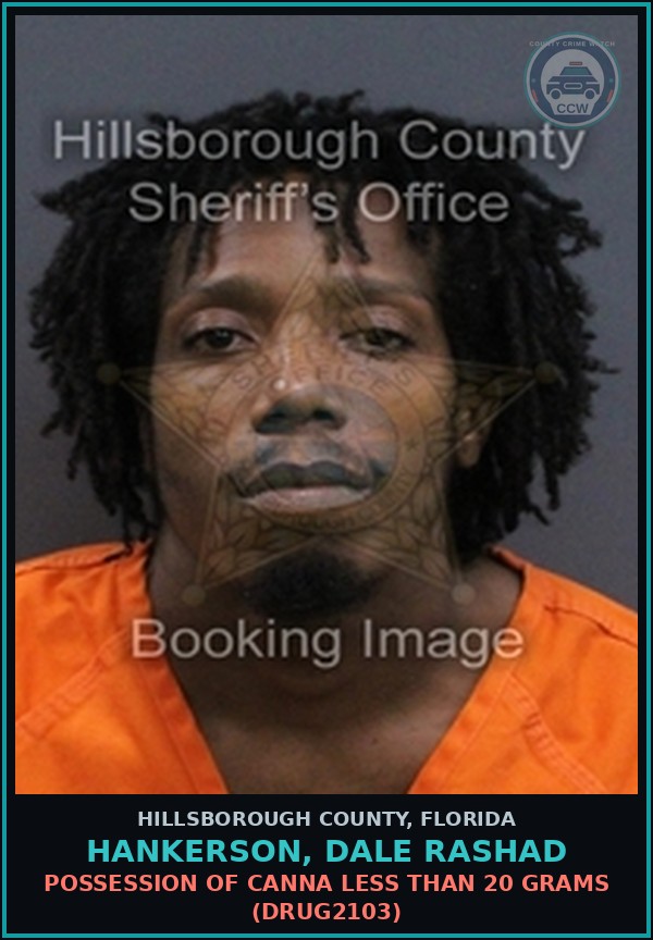 Booking mugshot of HANKERSON, DALE RASHAD in Hillsborough County