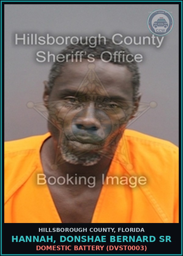 Booking mugshot of HANNAH, DONSHAE BERNARD SR in Hillsborough County