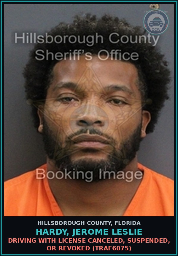 Booking mugshot of HARDY, JEROME LESLIE in Hillsborough County