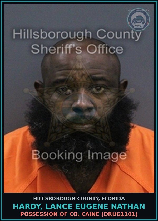 Booking mugshot of HARDY, LANCE EUGENE NATHAN in Hillsborough County