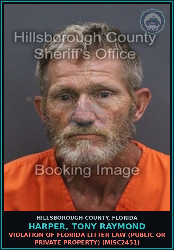 Booking mugshot of HARPER, TONY RAYMOND in Hillsborough County