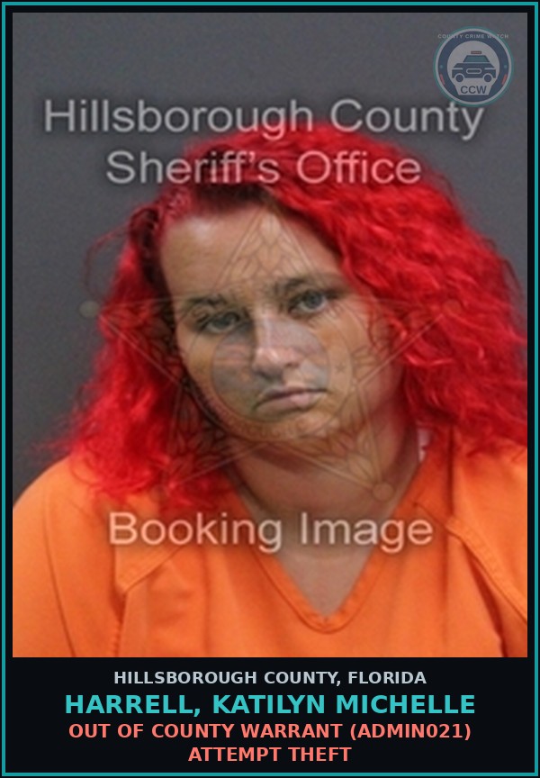 Booking mugshot of HARRELL, KATILYN MICHELLE in Hillsborough County