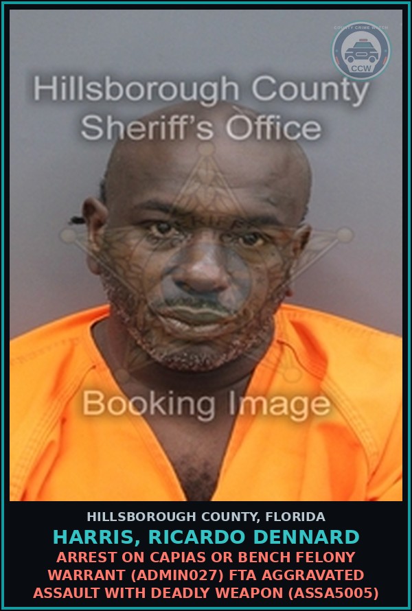 Booking mugshot of HARRIS, RICARDO DENNARD in Hillsborough County