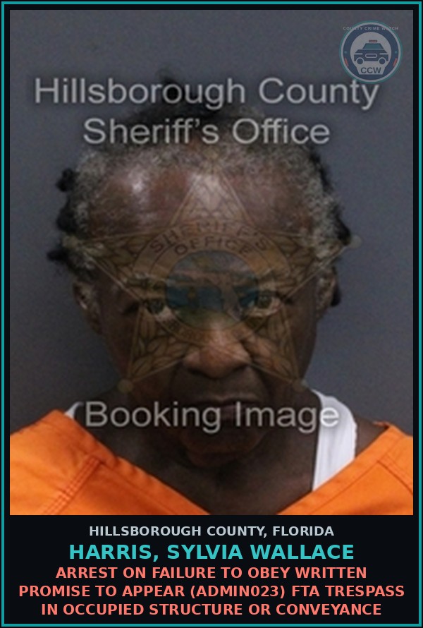 Booking mugshot of HARRIS, SYLVIA WALLACE in Hillsborough County