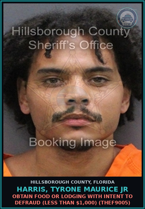 Booking mugshot of HARRIS, TYRONE MAURICE JR in Hillsborough County