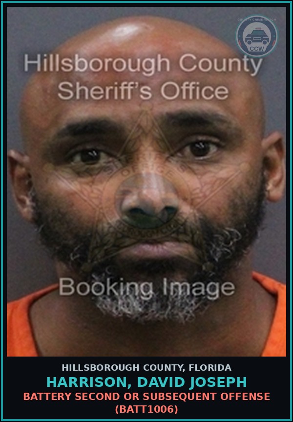 Booking mugshot of HARRISON, DAVID JOSEPH in Hillsborough County