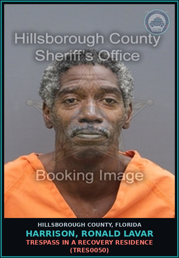 Booking mugshot of HARRISON, RONALD LAVAR in Hillsborough County