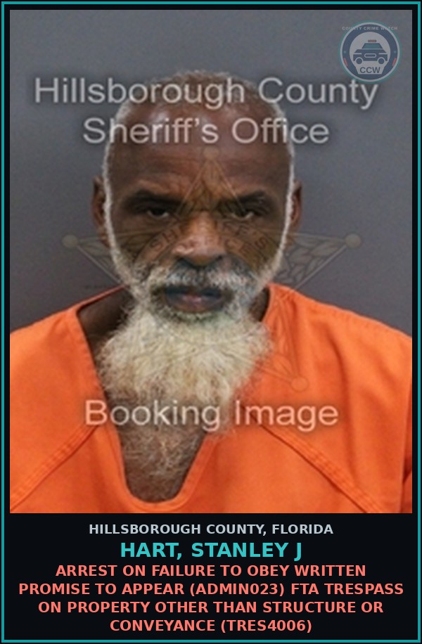 Booking mugshot of HART, STANLEY J in Hillsborough County