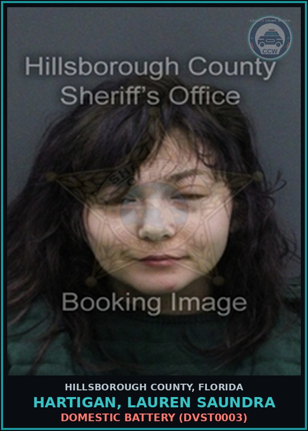 Booking mugshot of HARTIGAN, LAUREN SAUNDRA in Hillsborough County
