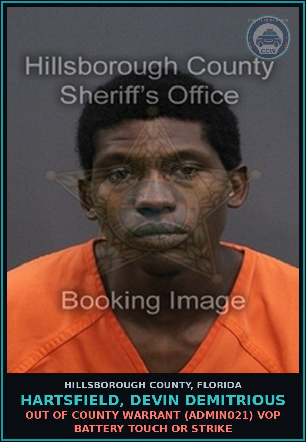 Booking mugshot of HARTSFIELD, DEVIN DEMITRIOUS in Hillsborough County
