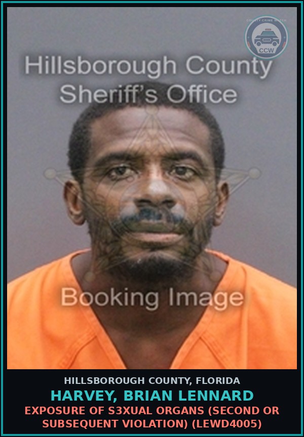 Booking mugshot of HARVEY, BRIAN LENNARD in Hillsborough County
