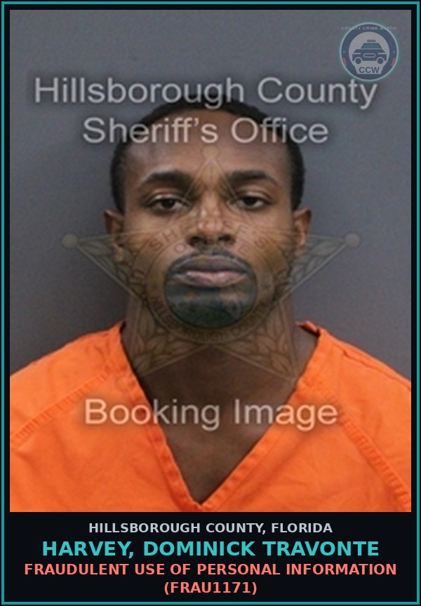 Booking mugshot of HARVEY, DOMINICK TRAVONTE in Hillsborough County